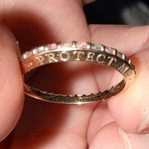Gold Band Ring with Pastel Accent Stones and 'PROTECT ME' Engraving